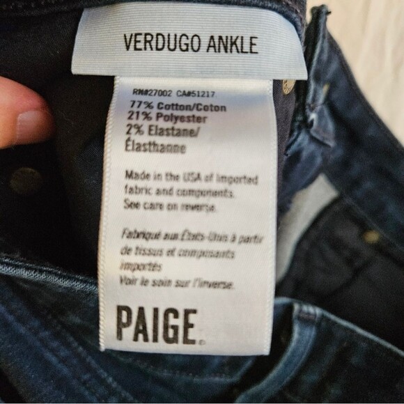PAIGE Jeans Women’s 27 (28x28) Verdugo Ankle Blue Low-Rise Stretch Skinny Denim - Picture 3 of 10